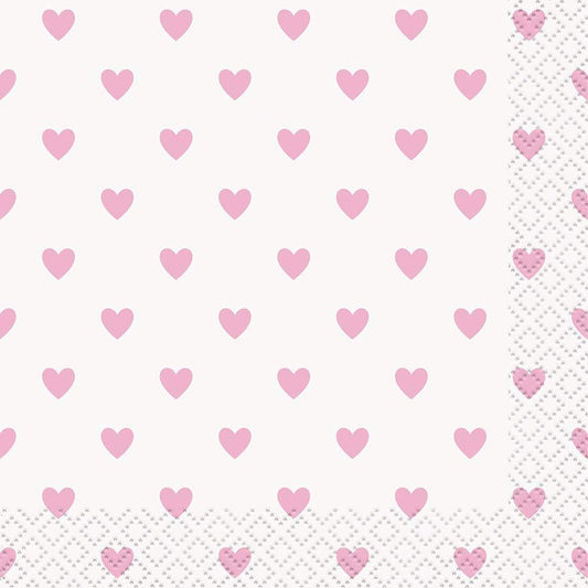 Pink Hearts Baby Shower Beverage Napkins (Pack of 16) - Charming & Elegant Party Decor for Your Celebration