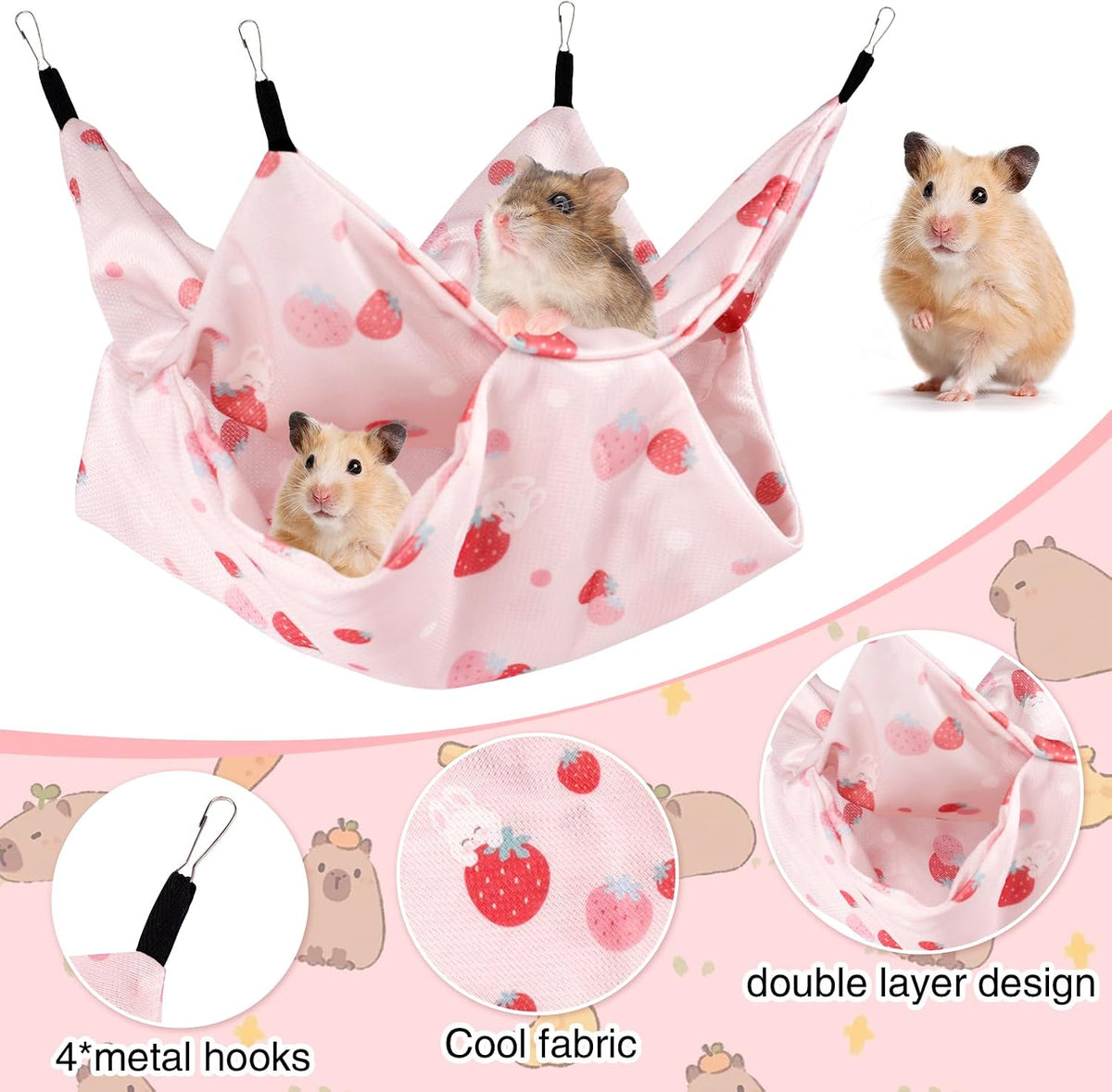 Ferret Rat Summer Hammock Double-Layer Guinea Pig Cooling Bed Sugar Glider Hamster Hanging Hammock Accessories for Small Animals Chinchilla Parrot Squirrel (Pink, Large)