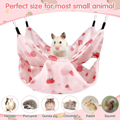 Ferret Rat Summer Hammock Double-Layer Guinea Pig Cooling Bed Sugar Glider Hamster Hanging Hammock Accessories for Small Animals Chinchilla Parrot Squirrel (Pink, Large)