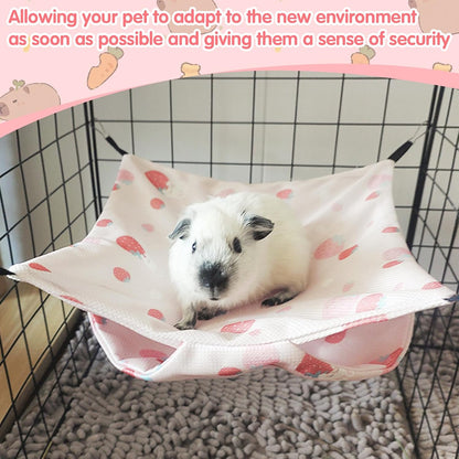 Ferret Rat Summer Hammock Double-Layer Guinea Pig Cooling Bed Sugar Glider Hamster Hanging Hammock Accessories for Small Animals Chinchilla Parrot Squirrel (Pink, Large)