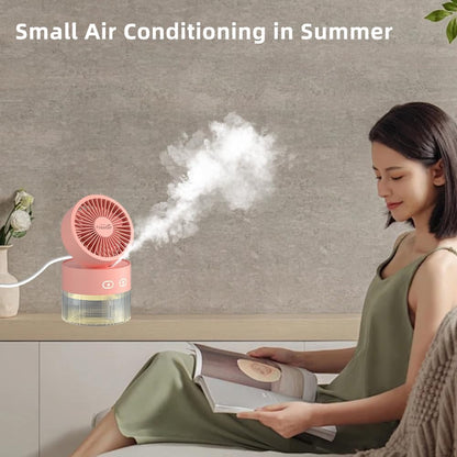 Personal Cooling Fan and Small Air Humidifier 350ml with LED Night Light, Desktop USB Charging 3 in 1 for Office and Small Room, 3 Speed, Auto Shut Off, No Battery (Pink)