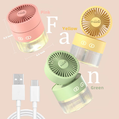 Personal Cooling Fan and Small Air Humidifier 350ml with LED Night Light, Desktop USB Charging 3 in 1 for Office and Small Room, 3 Speed, Auto Shut Off, No Battery (Pink)