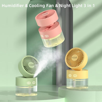 Personal Cooling Fan and Small Air Humidifier 350ml with LED Night Light, Desktop USB Charging 3 in 1 for Office and Small Room, 3 Speed, Auto Shut Off, No Battery (Pink)