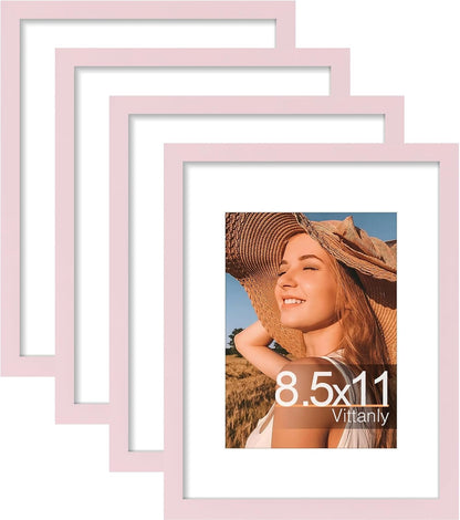 8.5x11 Picture Frames Set of 4, for Wall Mounting, Pale Pink