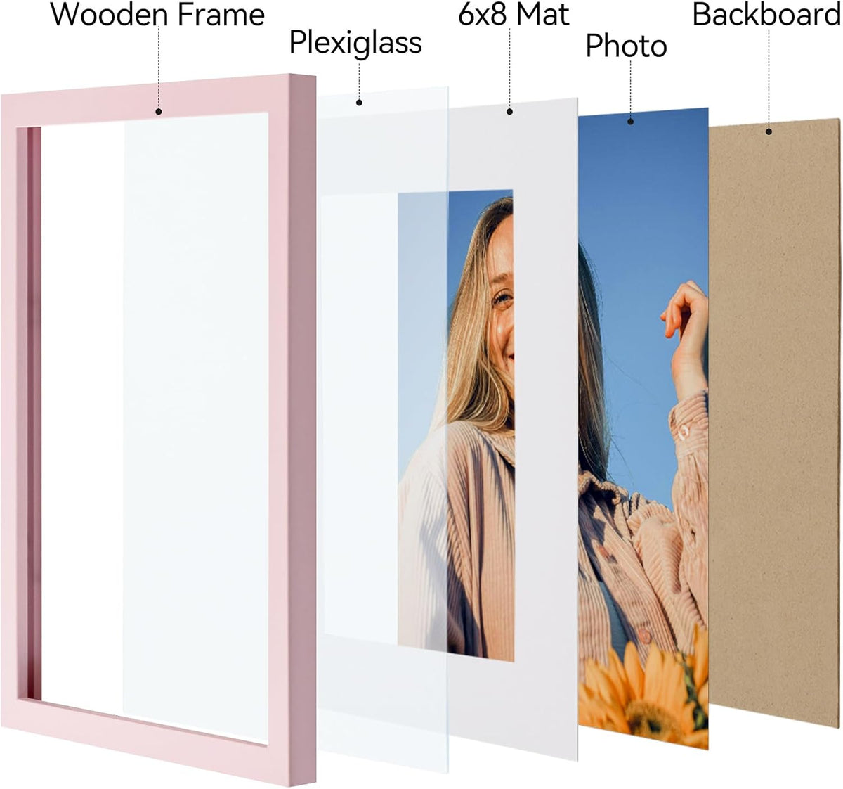 8.5x11 Picture Frames Set of 4, for Wall Mounting, Pale Pink