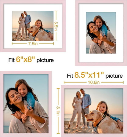 8.5x11 Picture Frames Set of 4, for Wall Mounting, Pale Pink