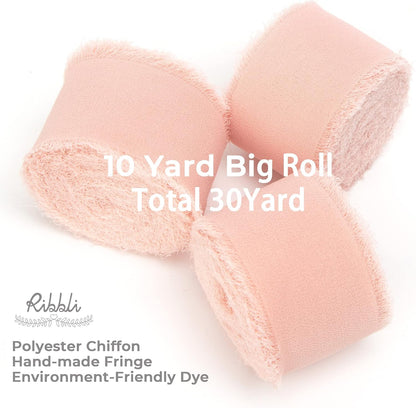 Blush Pink Chiffon Ribbon - 1-1/2 inch x 30 Yard Handmade Fringe, Perfect for Wedding Invitations, Bridal Bouquets & Flower Arrangements