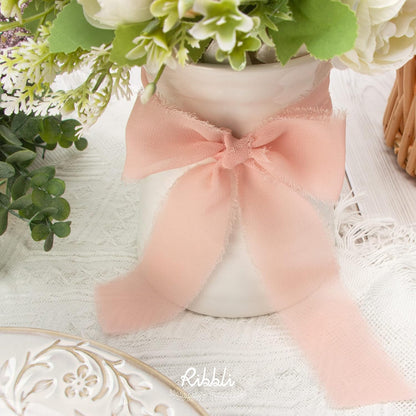 Blush Pink Chiffon Ribbon - 1-1/2 inch x 30 Yard Handmade Fringe, Perfect for Wedding Invitations, Bridal Bouquets & Flower Arrangements