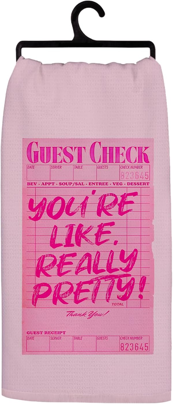 Funky Retro Pink Kitchen Towels, Preppy Pink Guest Check Hand Towels for Bathroom, You're Like Really Pretty Inspirational Dish Towels, Girly Bathroom Decor, Pink Kitchen Decor, 16x24 Inch