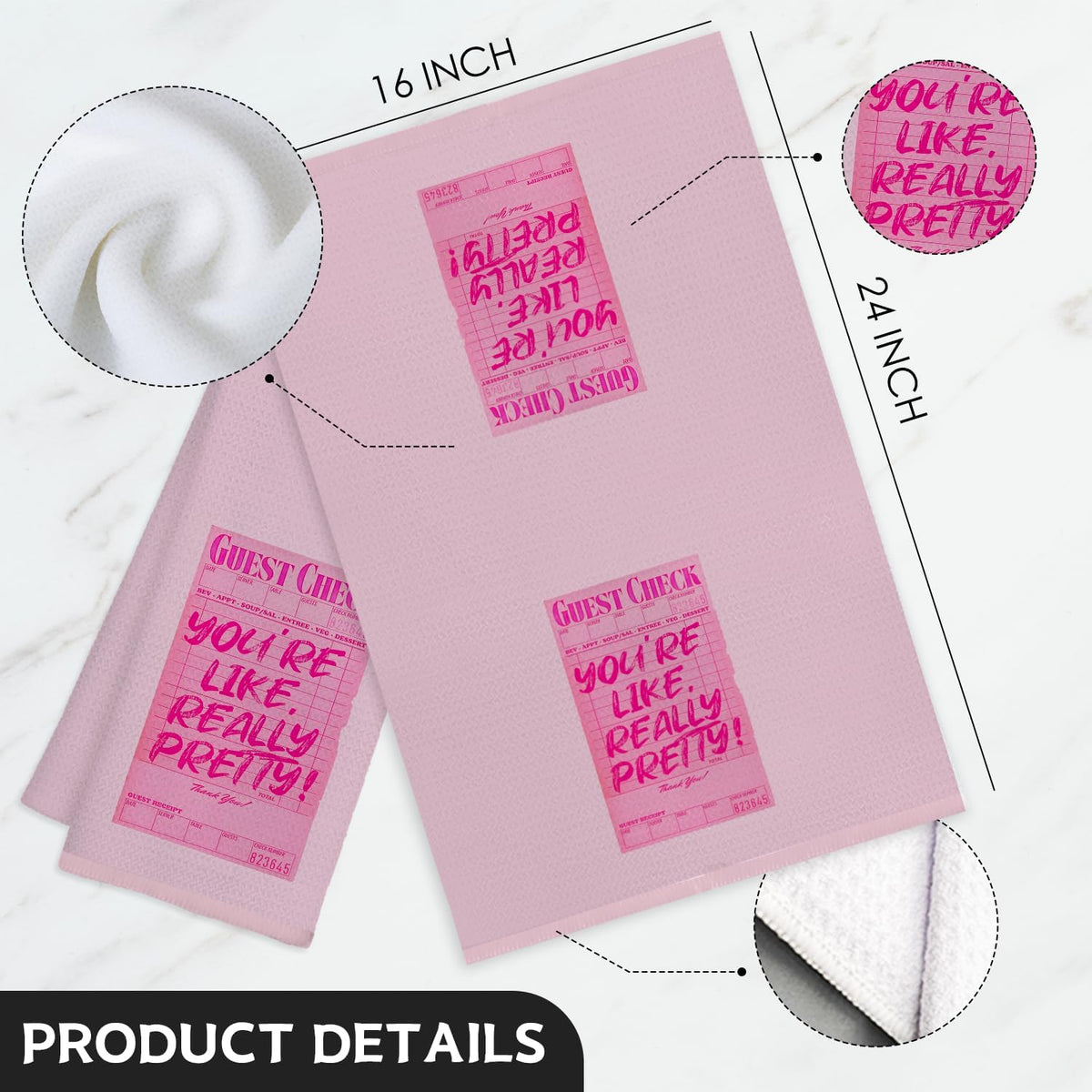 Funky Retro Pink Kitchen Towels, Preppy Pink Guest Check Hand Towels for Bathroom, You're Like Really Pretty Inspirational Dish Towels, Girly Bathroom Decor, Pink Kitchen Decor, 16x24 Inch