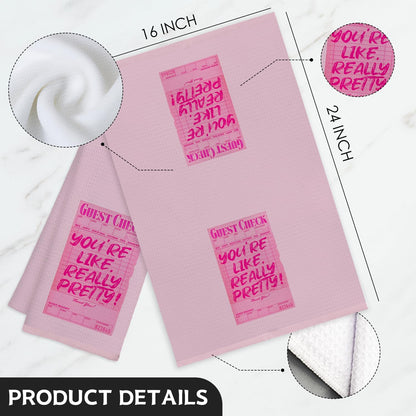 Funky Retro Pink Kitchen Towels, Preppy Pink Guest Check Hand Towels for Bathroom, You're Like Really Pretty Inspirational Dish Towels, Girly Bathroom Decor, Pink Kitchen Decor, 16x24 Inch