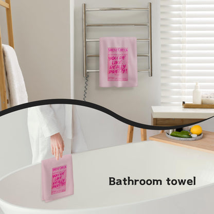 Funky Retro Pink Kitchen Towels, Preppy Pink Guest Check Hand Towels for Bathroom, You're Like Really Pretty Inspirational Dish Towels, Girly Bathroom Decor, Pink Kitchen Decor, 16x24 Inch