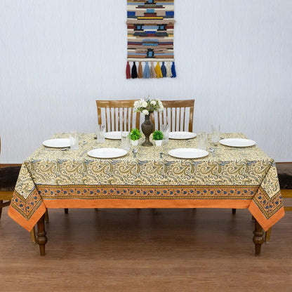 72x118 Inches Rectangle Hand Block Printed Cotton Tablecloth, Peach Blue Floral Table Cloths Washable, Indian Table Linen for Outdoor Thanksgiving Gifts Home Decor Dinning Outdoor