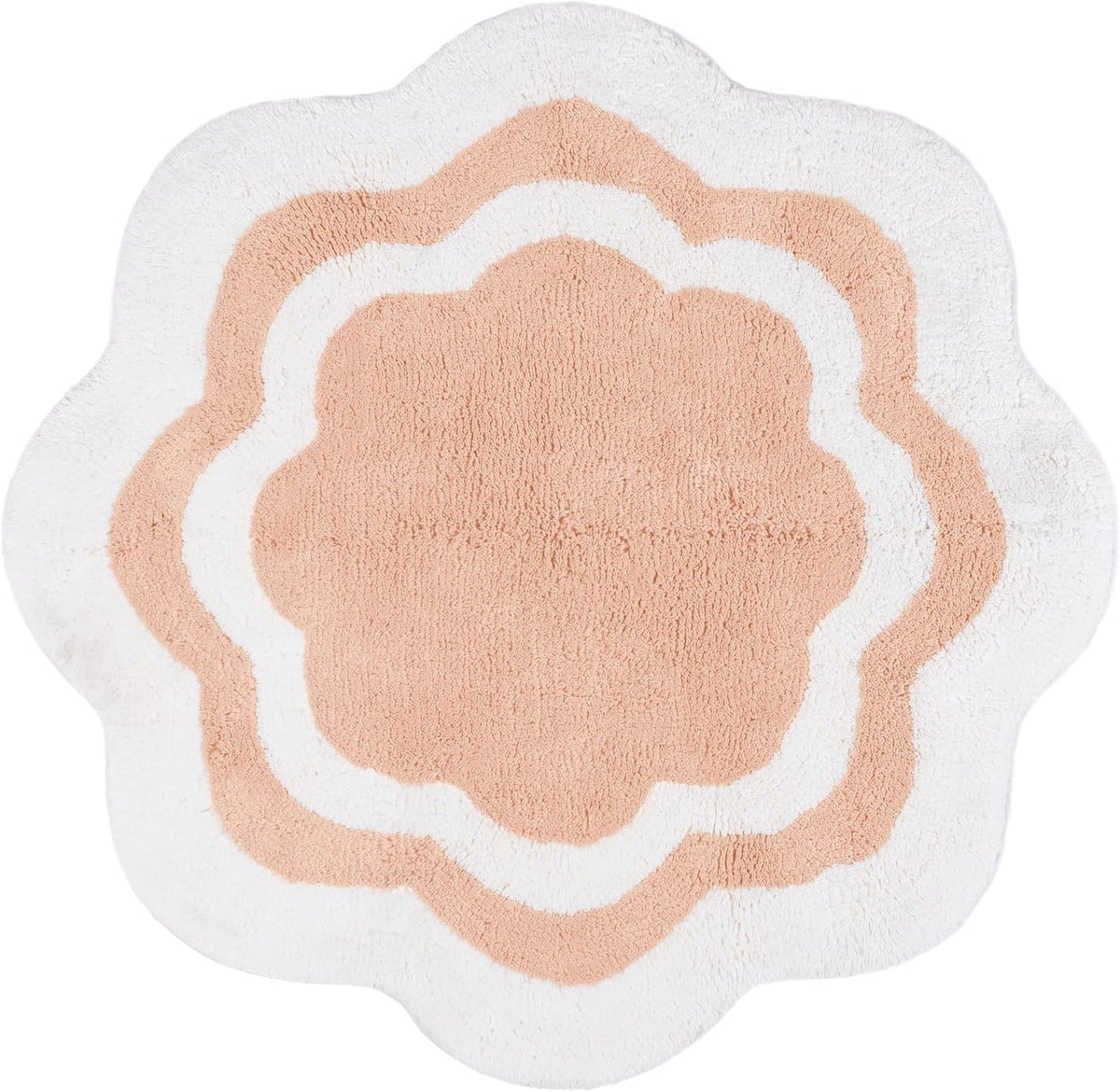 Bathroom Rug; Water Absorbent Shower Mat; Hand Made Bath Accessories; Machine Washable Rugs; Bath Mat for Decor; Non Slip Floor Mats (32''; White/Baby Pink Center; Scalloped)