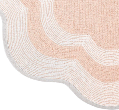 Bathroom Rug; Water Absorbent Shower Mat; Hand Made Bath Accessories; Machine Washable Rugs; Bath Mat for Decor; Non Slip Floor Mats (32''; White/Baby Pink Center; Scalloped)