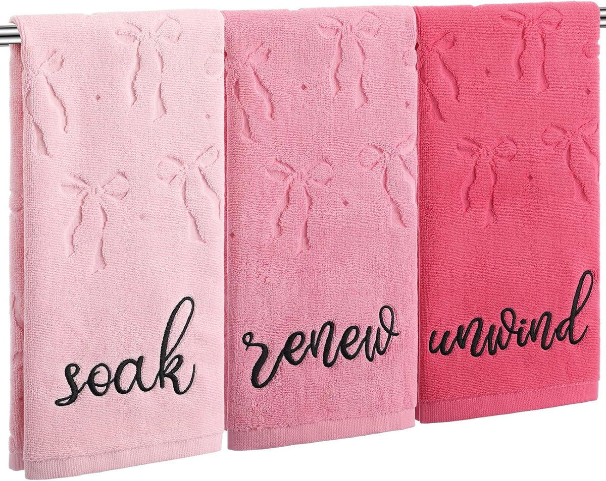 3 Pcs Pink Bow Hand Towels for Bathroom 13.7"x29.5"