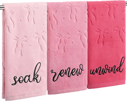 3 Pcs Pink Bow Hand Towels for Bathroom 13.7"x29.5"