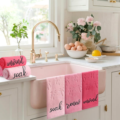 3 Pcs Pink Bow Hand Towels for Bathroom 13.7"x29.5"