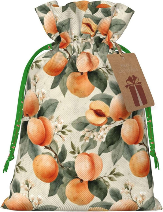 Peaches (2) Print Christmas Drawstring Gift Bags, Reusable Candy Treat Bags For Holiday Birthday Party