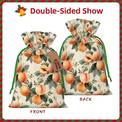 Peaches (2) Print Christmas Drawstring Gift Bags, Reusable Candy Treat Bags For Holiday Birthday Party