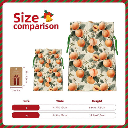 Peaches (2) Print Christmas Drawstring Gift Bags, Reusable Candy Treat Bags For Holiday Birthday Party
