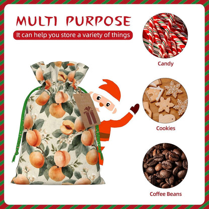 Peaches (2) Print Christmas Drawstring Gift Bags, Reusable Candy Treat Bags For Holiday Birthday Party
