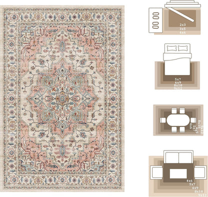 5x7 Area Rug for Living Room Soft Washable Vintage Boho Area Rug