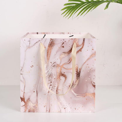 11.8" Large Gift Bag，Square Reusable Gift Bags Large for Birthday Wedding Christmas Presents Doll (Pink Gold)