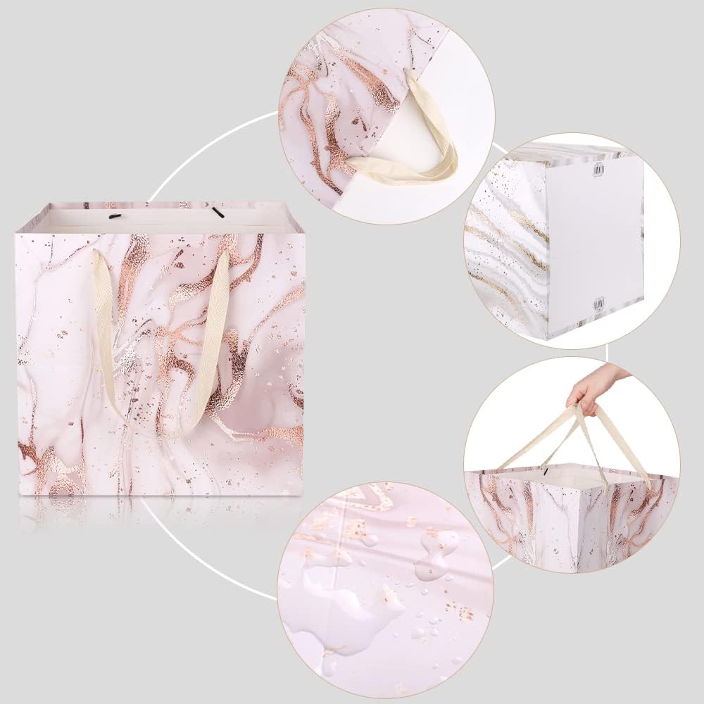 11.8" Large Gift Bag，Square Reusable Gift Bags Large for Birthday Wedding Christmas Presents Doll (Pink Gold)