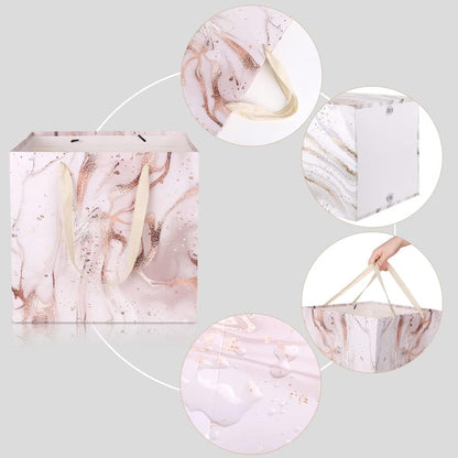 11.8" Large Gift Bag，Square Reusable Gift Bags Large for Birthday Wedding Christmas Presents Doll (Pink Gold)
