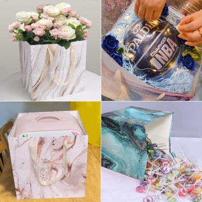 11.8" Large Gift Bag，Square Reusable Gift Bags Large for Birthday Wedding Christmas Presents Doll (Pink Gold)