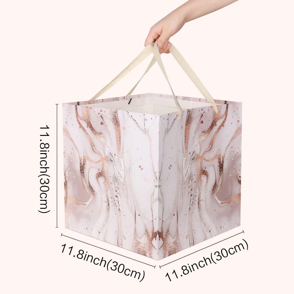 11.8" Large Gift Bag，Square Reusable Gift Bags Large for Birthday Wedding Christmas Presents Doll (Pink Gold)
