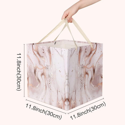 11.8" Large Gift Bag，Square Reusable Gift Bags Large for Birthday Wedding Christmas Presents Doll (Pink Gold)