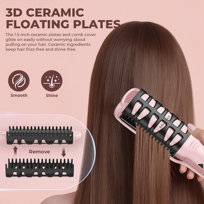 1.5 Inch Flat Iron, Hair Straightener with 30S Fast Heating & 60min Auto Shut-Off, Hair Straightener and Curler 2 in 1 with 3D Ceramic Floating Plates