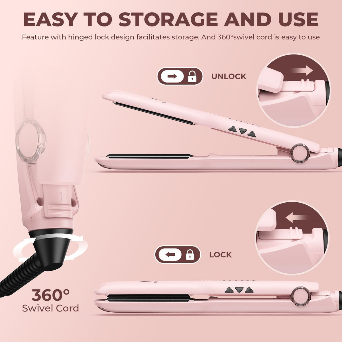 1.5 Inch Flat Iron, Hair Straightener with 30S Fast Heating & 60min Auto Shut-Off, Hair Straightener and Curler 2 in 1 with 3D Ceramic Floating Plates