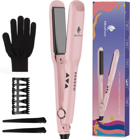 1.5 Inch Flat Iron, Hair Straightener with 30S Fast Heating & 60min Auto Shut-Off, Hair Straightener and Curler 2 in 1 with 3D Ceramic Floating Plates