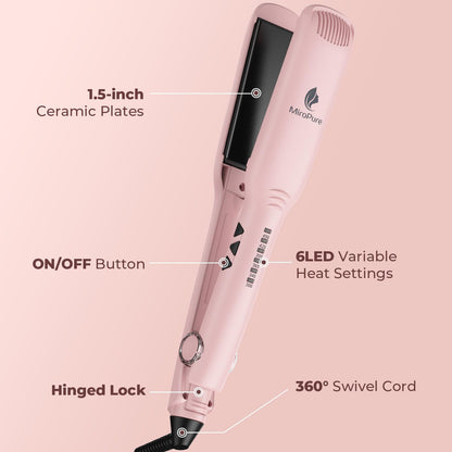 1.5 Inch Flat Iron, Hair Straightener with 30S Fast Heating & 60min Auto Shut-Off, Hair Straightener and Curler 2 in 1 with 3D Ceramic Floating Plates