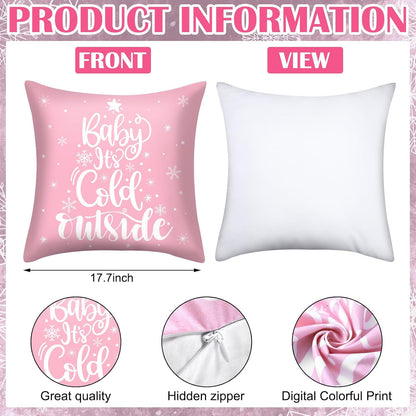 6 Pcs Christmas Throw Pillow Covers Xmas Snowflake,Pink