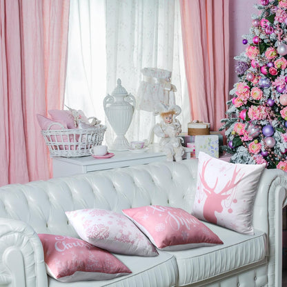 6 Pcs Christmas Throw Pillow Covers Xmas Snowflake,Pink