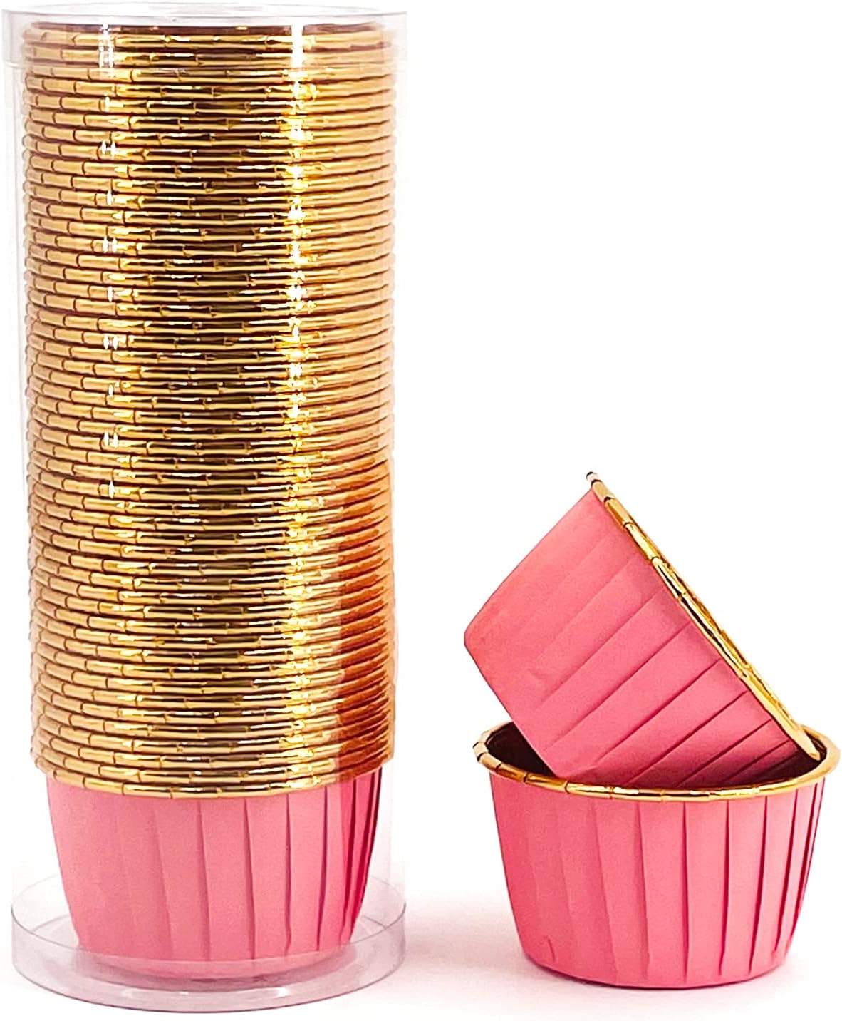 Cupcake Cups, 3.5 Oz 50 pcs Disposable Foil Muffin Liners, Gold Baking Cups, Ramekin Aluminum Cupcake Tip Pan Ramekin Holders, Little Baking Cups (50, Pink)