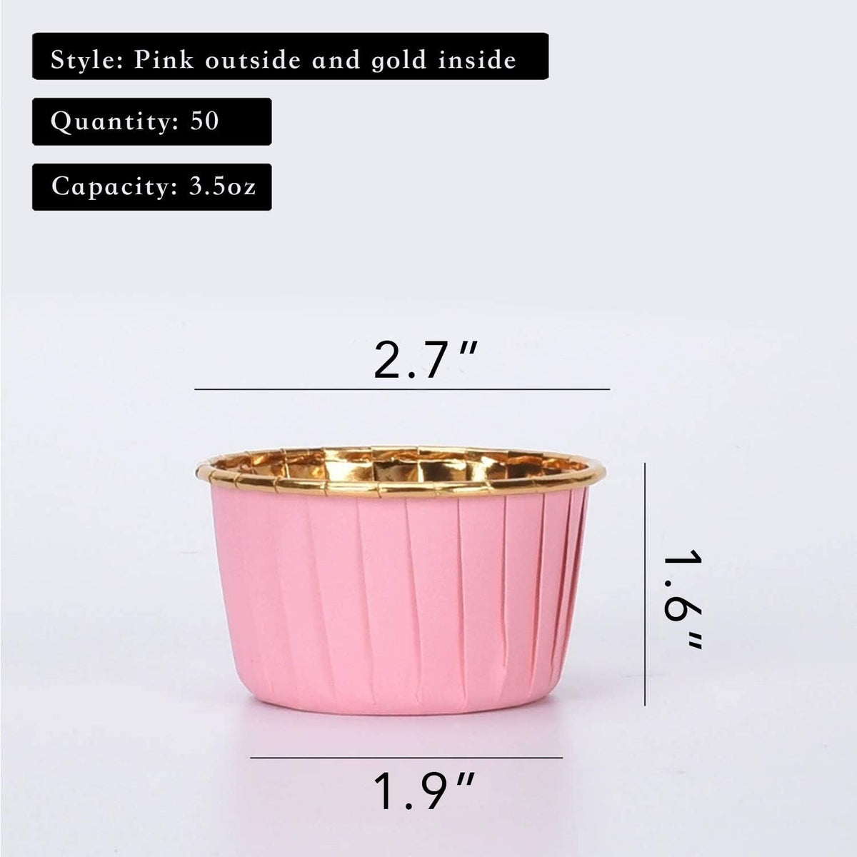Cupcake Cups, 3.5 Oz 50 pcs Disposable Foil Muffin Liners, Gold Baking Cups, Ramekin Aluminum Cupcake Tip Pan Ramekin Holders, Little Baking Cups (50, Pink)
