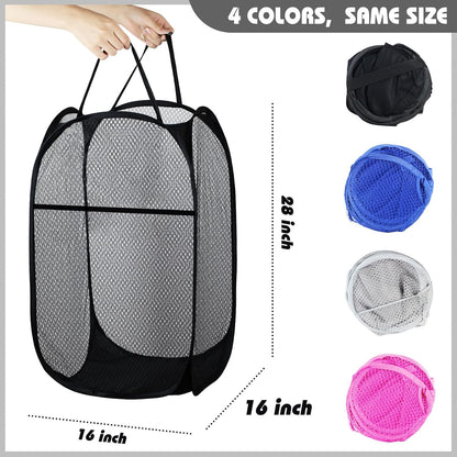 Collapsible Pop Up Laundry Hamper, Extra Large Mesh Foldable Laundry Basket, 28" x 16" x 16"(Pink)