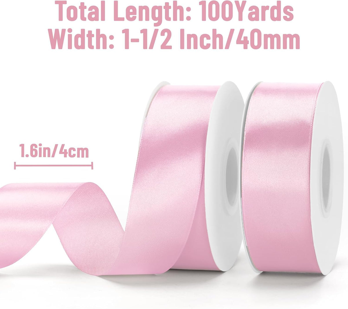 Pink Satin Ribbon - 1-1/2'' x 100 Yards for Gift Wrapping
