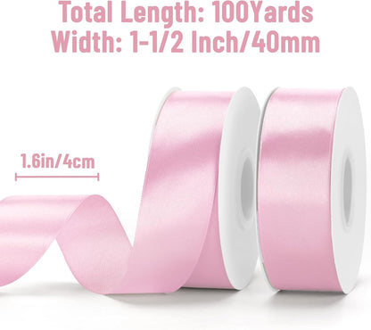 Pink Satin Ribbon - 1-1/2'' x 100 Yards for Gift Wrapping