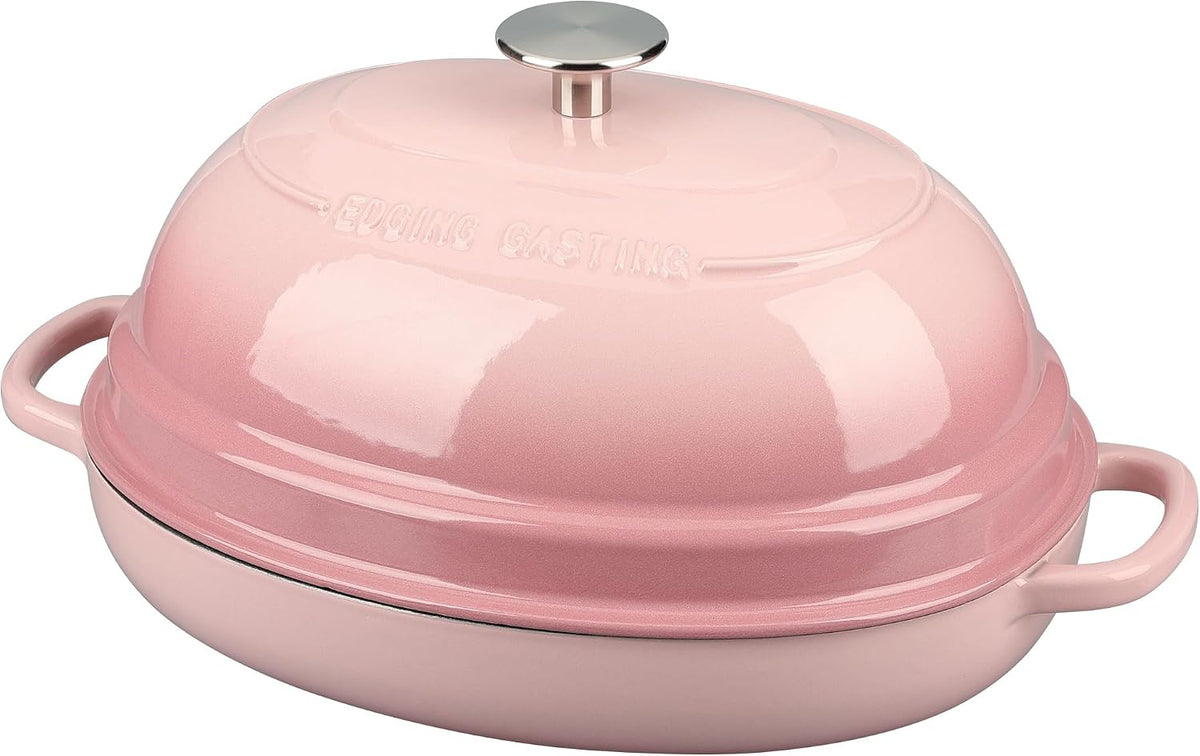 EDGING CASTING Enameled Oval Cast Iron Dutch Oven Pot with Lid, Bread Dutch Oven for Sourdough Bread Baking, Dutch Oven Bread, Bread Oven, 6QT, Pink