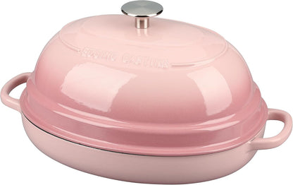 EDGING CASTING Enameled Oval Cast Iron Dutch Oven Pot with Lid, Bread Dutch Oven for Sourdough Bread Baking, Dutch Oven Bread, Bread Oven, 6QT, Pink