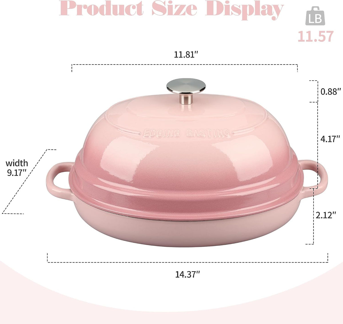 EDGING CASTING Enameled Oval Cast Iron Dutch Oven Pot with Lid, Bread Dutch Oven for Sourdough Bread Baking, Dutch Oven Bread, Bread Oven, 6QT, Pink