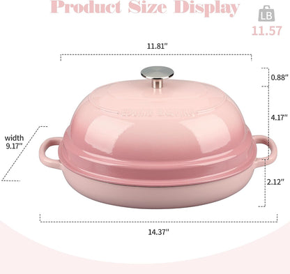EDGING CASTING Enameled Oval Cast Iron Dutch Oven Pot with Lid, Bread Dutch Oven for Sourdough Bread Baking, Dutch Oven Bread, Bread Oven, 6QT, Pink