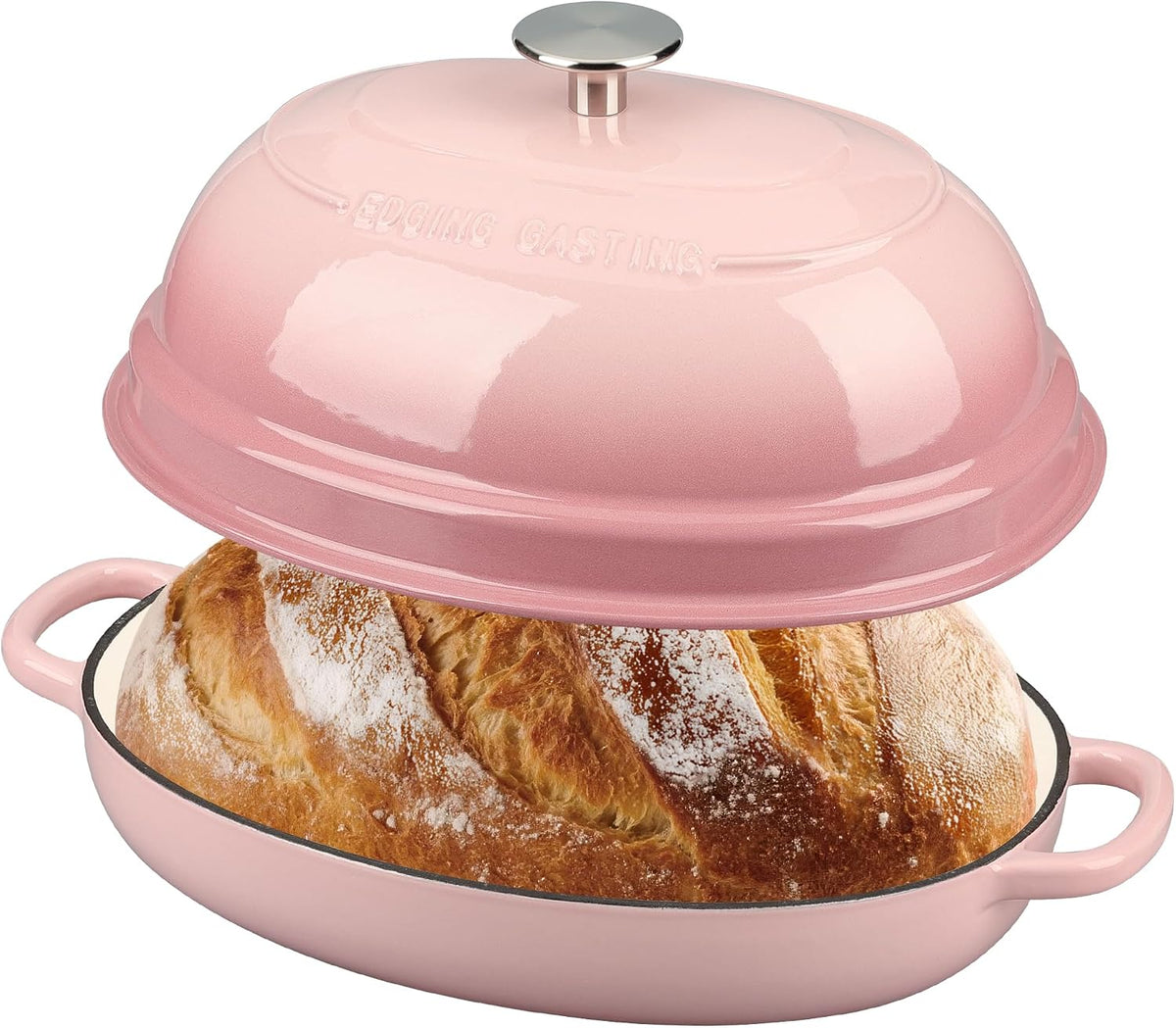 EDGING CASTING Enameled Oval Cast Iron Dutch Oven Pot with Lid, Bread Dutch Oven for Sourdough Bread Baking, Dutch Oven Bread, Bread Oven, 6QT, Pink
