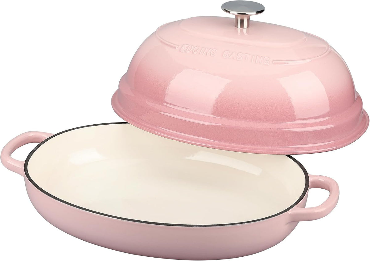 EDGING CASTING Enameled Oval Cast Iron Dutch Oven Pot with Lid, Bread Dutch Oven for Sourdough Bread Baking, Dutch Oven Bread, Bread Oven, 6QT, Pink